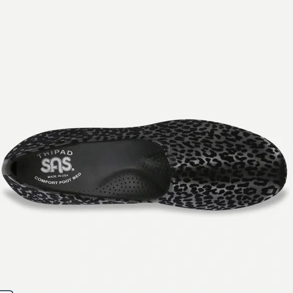 SAS Tripad Slip On Wedges BLK Leopard Print SZ 11 Comfort Support Casual Stretch - Picture 2 of 12